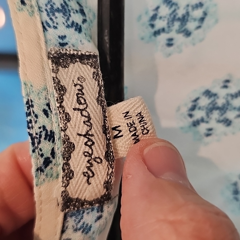 Eyeshadow Blue and Cream Patterned BOHO Blouse - Picture 2 of 3